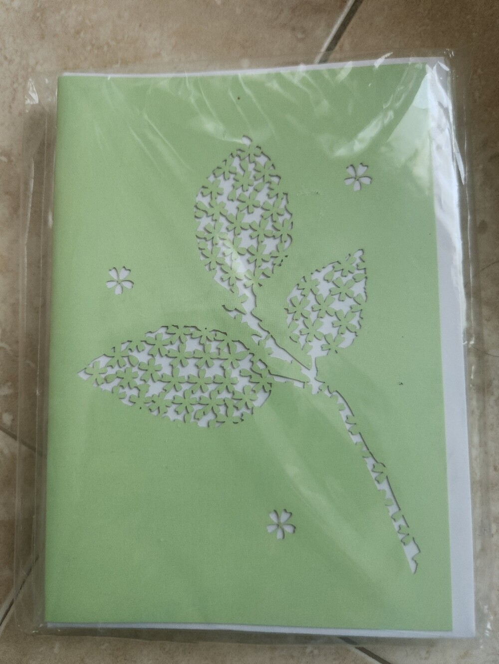 Light Green Leaf/Floral Die-Cut Coordinating Blank Notecards & Envelopes, New